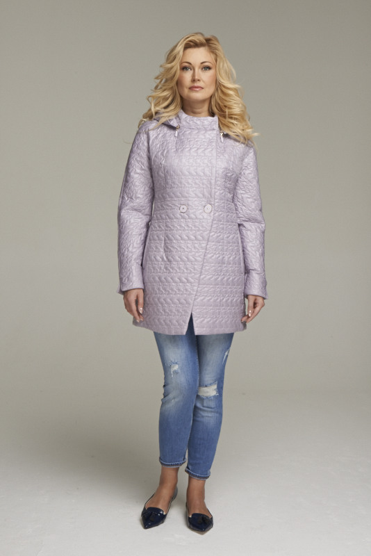 Двубортное стеганное полупальто цвета орхидеи